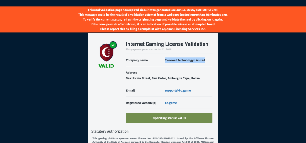 BC Games license 