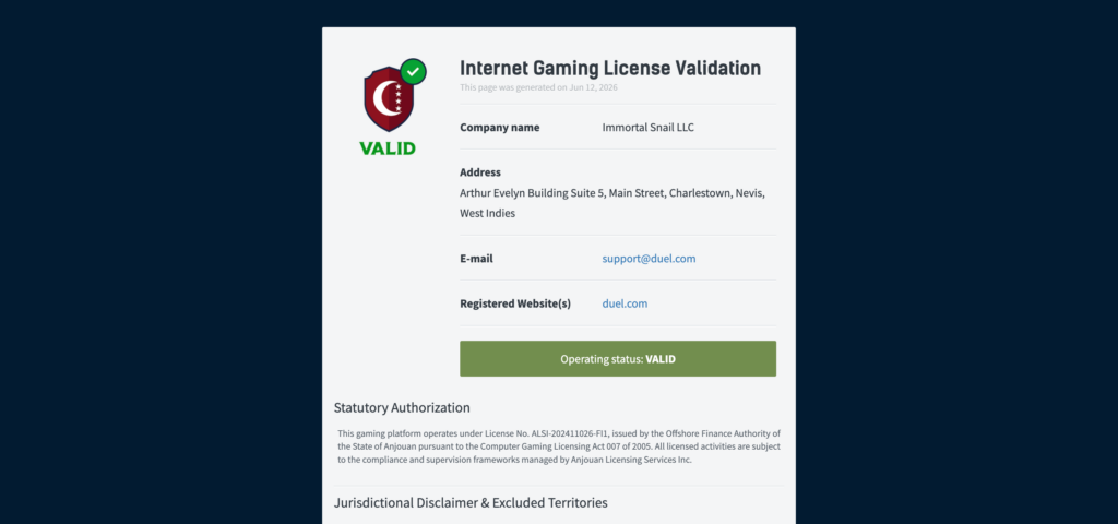 Duel Anjouan license 
