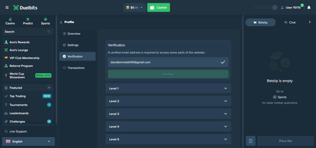 Duelbits account KYC
