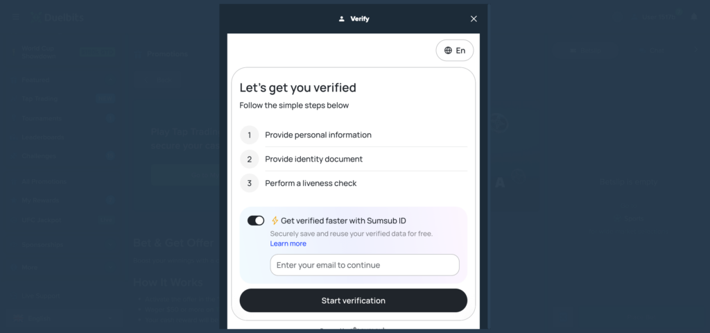 Duelbits sumsub KYC