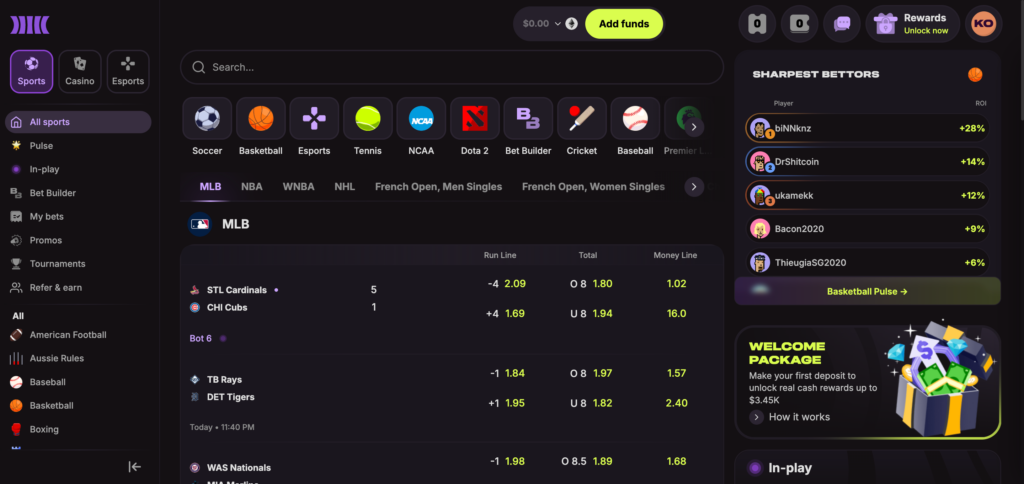 Cloudbet sportsbook as seen when testing