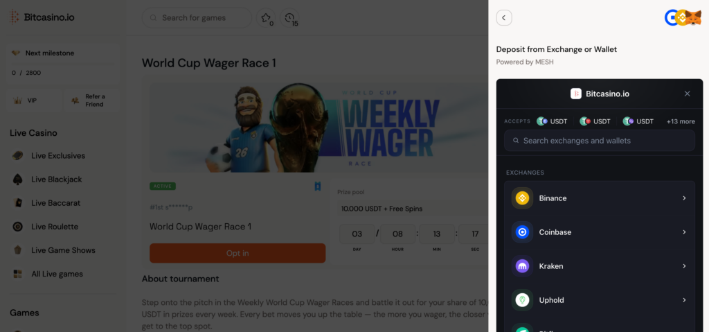 Bitcasino web3 deposits