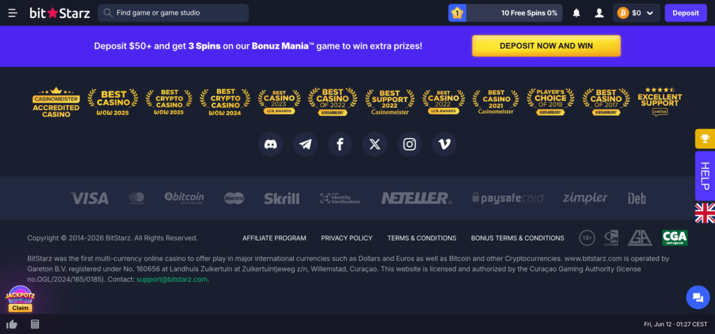 Bitstarz CGA license