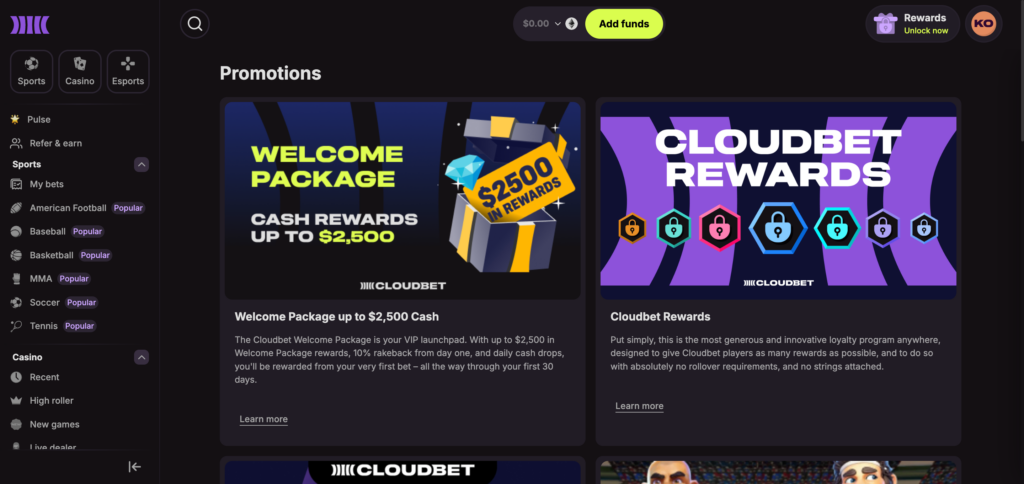 Cloudbet home page