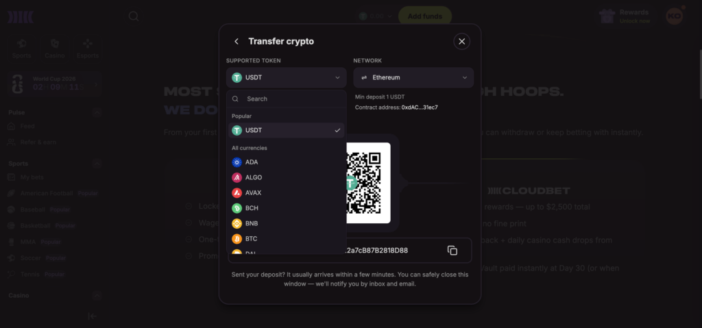 Cloudbet crypto deposit methods