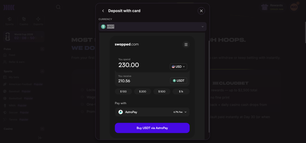 Cloudbet Astropay deposit method