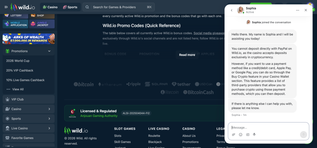 Wild support chat and quick response