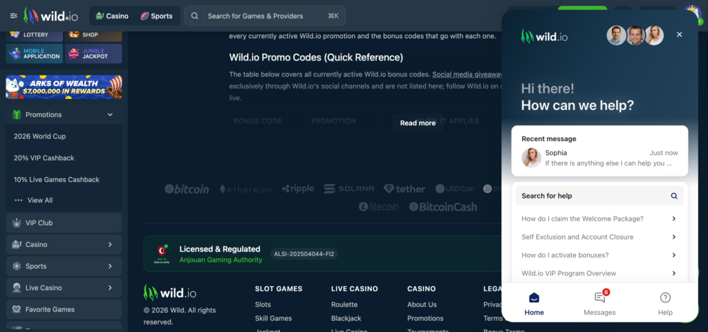 Wild.io customer support