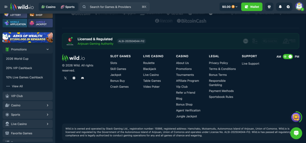 Wild.io footer