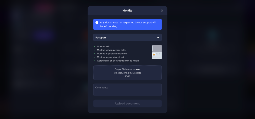 Bitstarz upload KYC