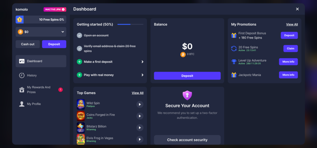 BitStarz dashboard