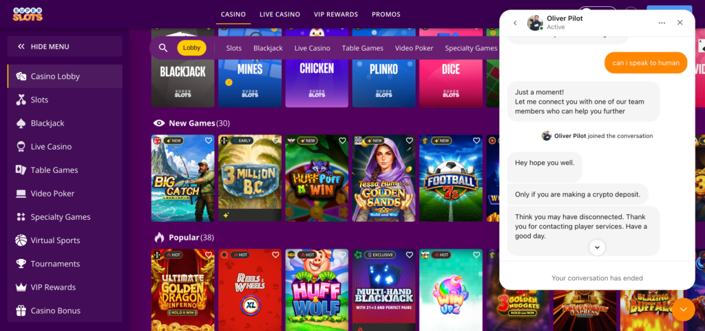 SuperSlots support screenshort