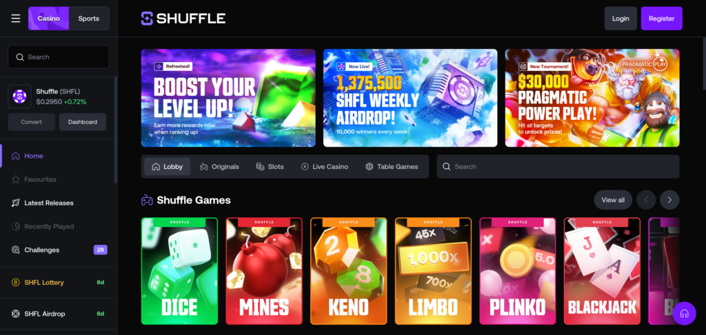 Shuffle home page