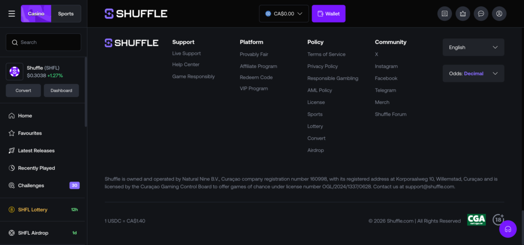 Shuffle footer