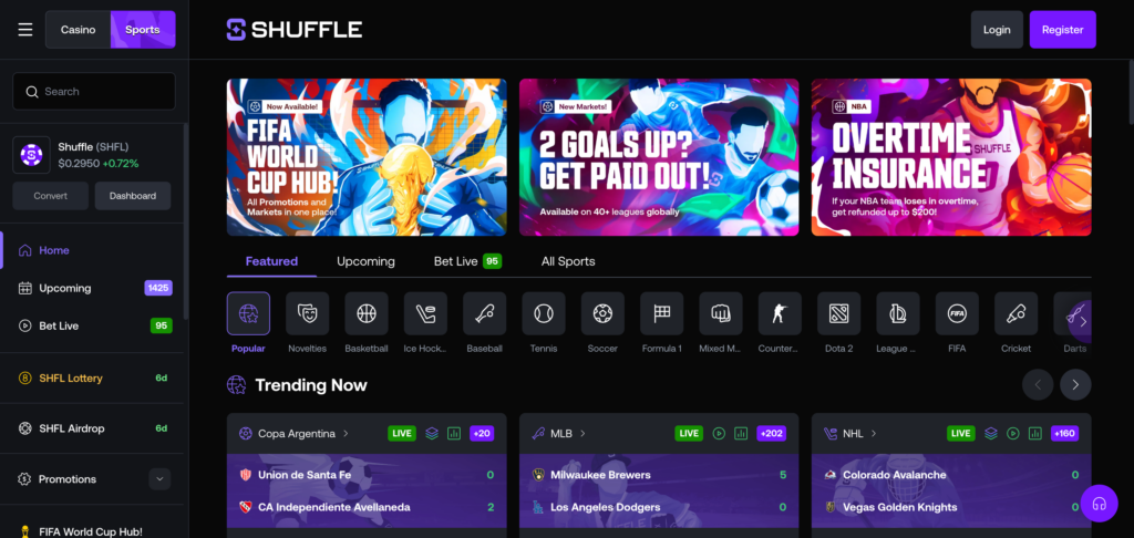 Shuffle sportbook as seen when testing
