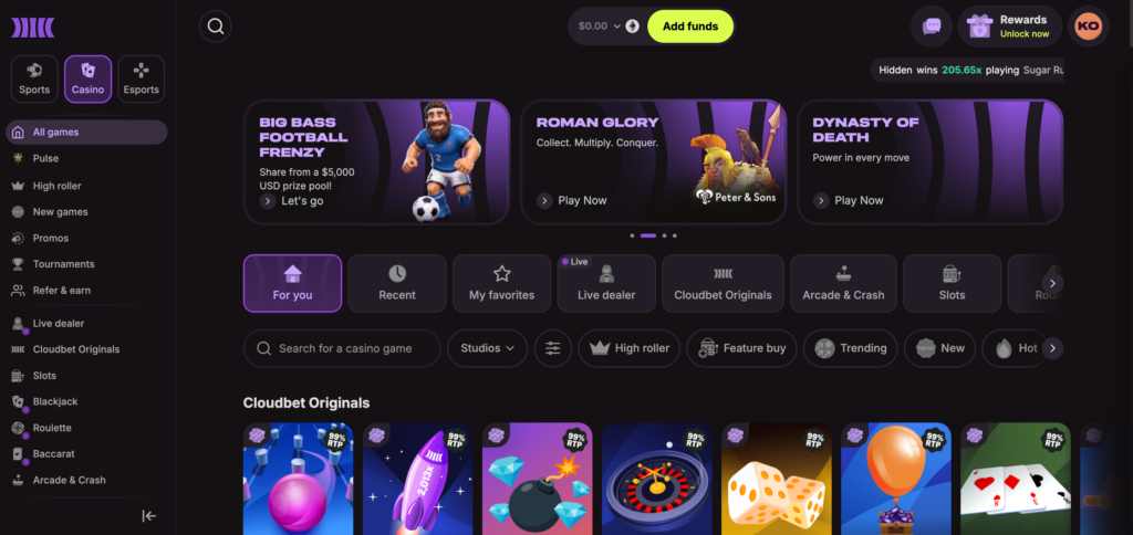 Cloudbet home page