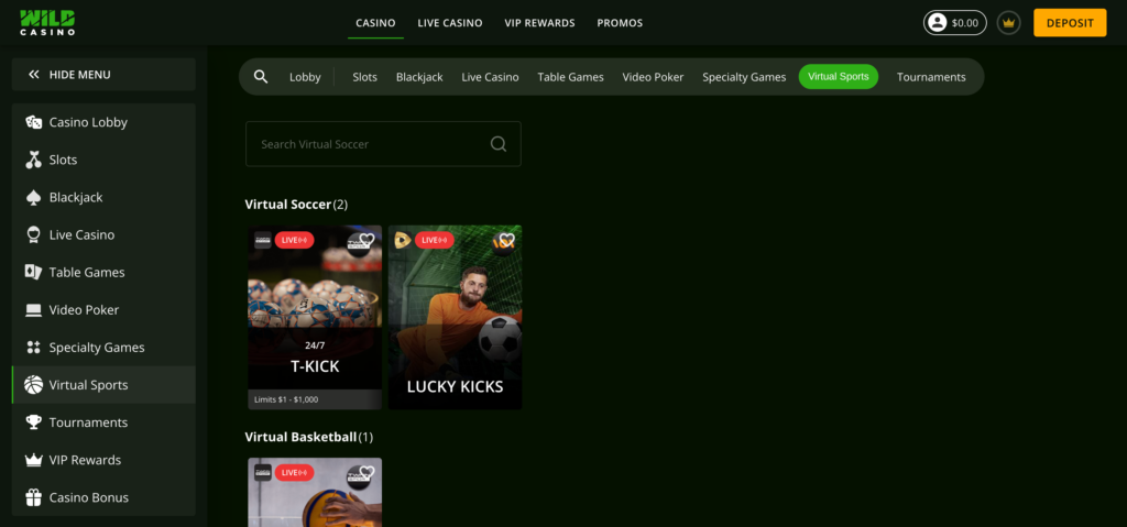 WildCasino vitual sports