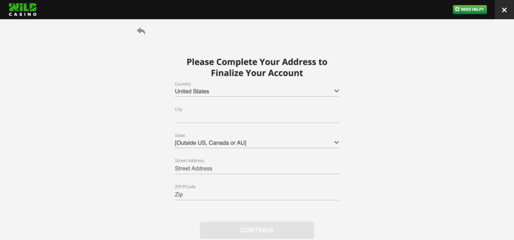 WildCasino address input