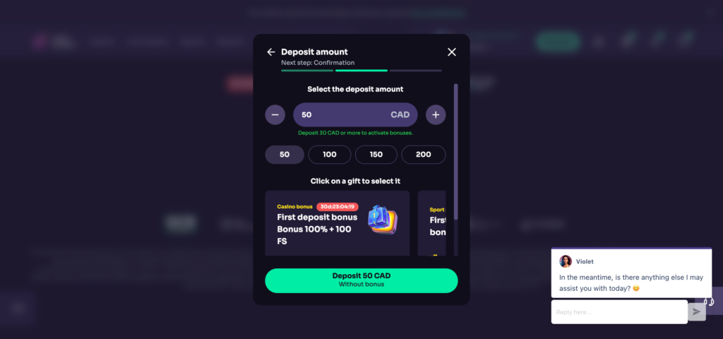 WinSpirit crypto deposit