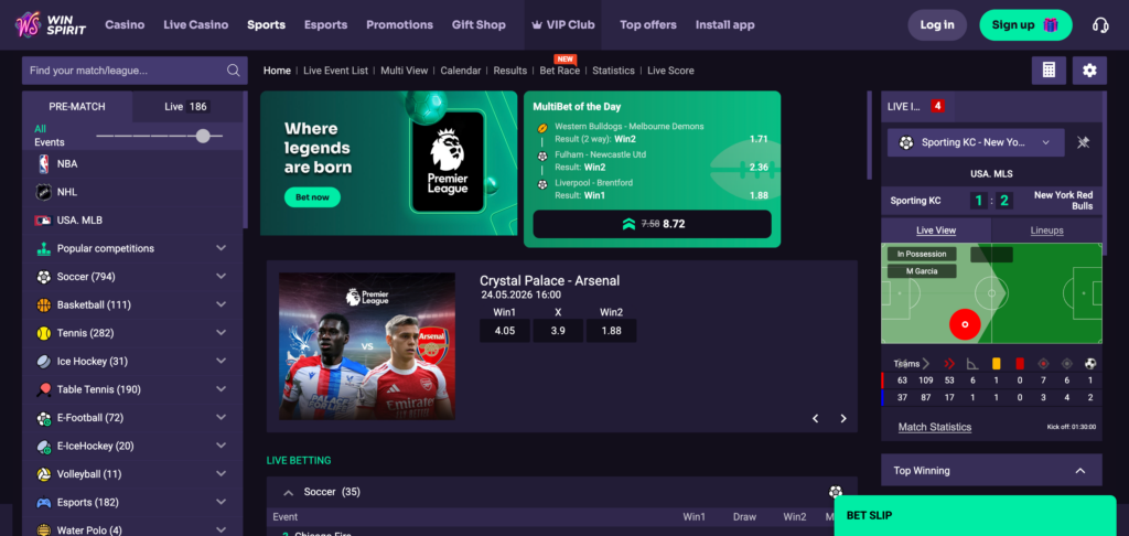 WinSpirit sportbooks as seen when testing
