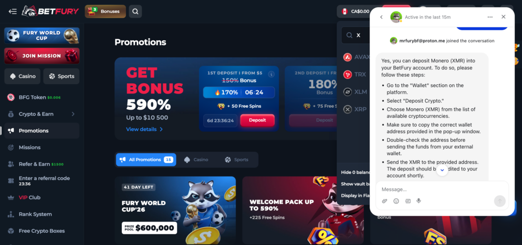 BetFury support chat