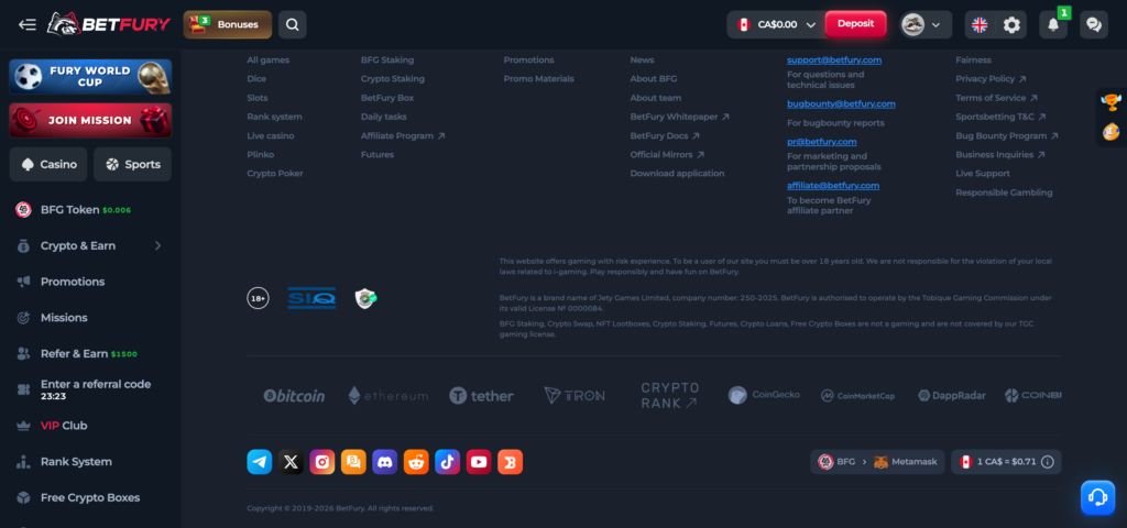 BetFury footer