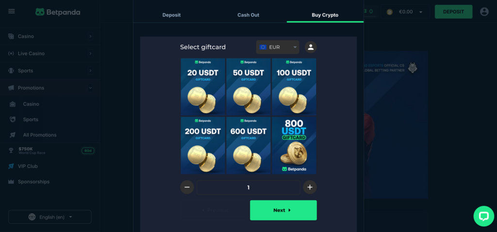 BetPanda gift card buy