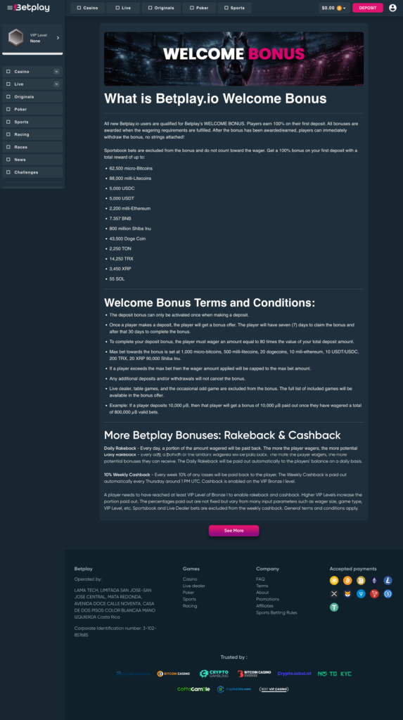 Betplay welcome bonus