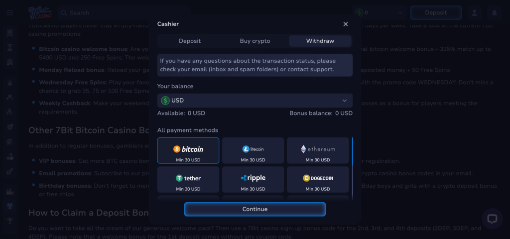 7bitcasino withdrawal option