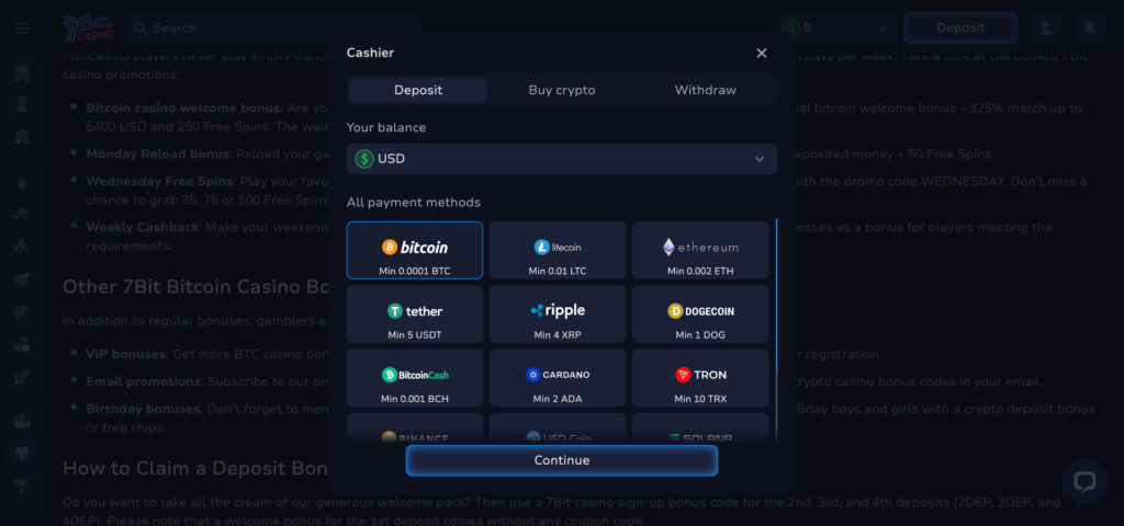 7bitcasino deposit method