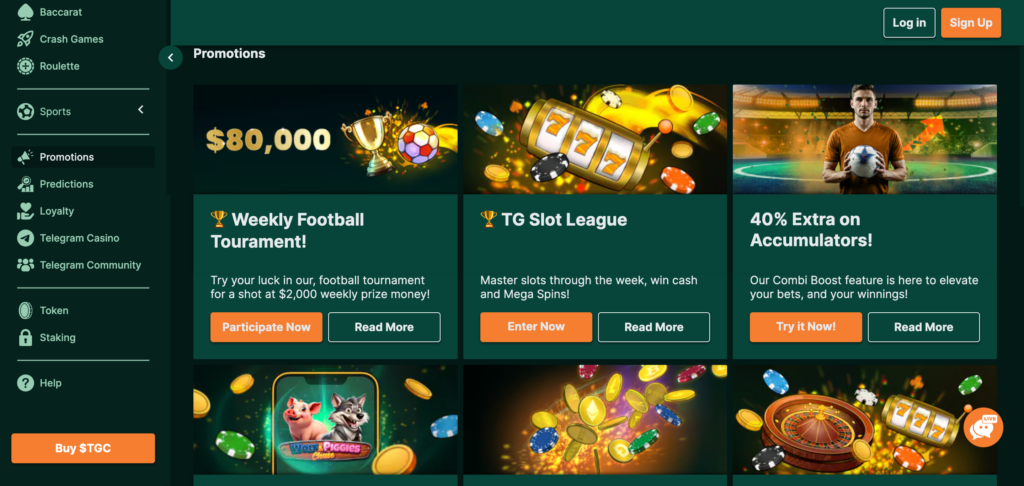 TG Casino promotion as seen when testing