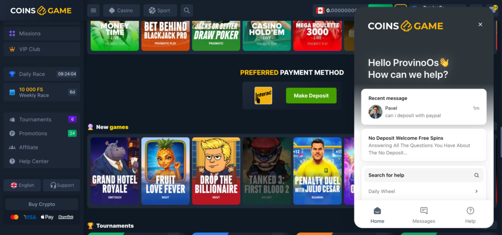 coins.game support