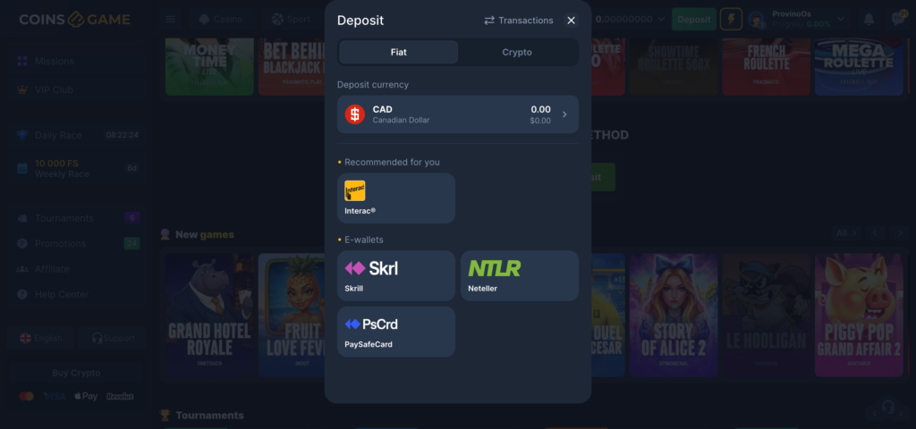 coins.game deposit methods