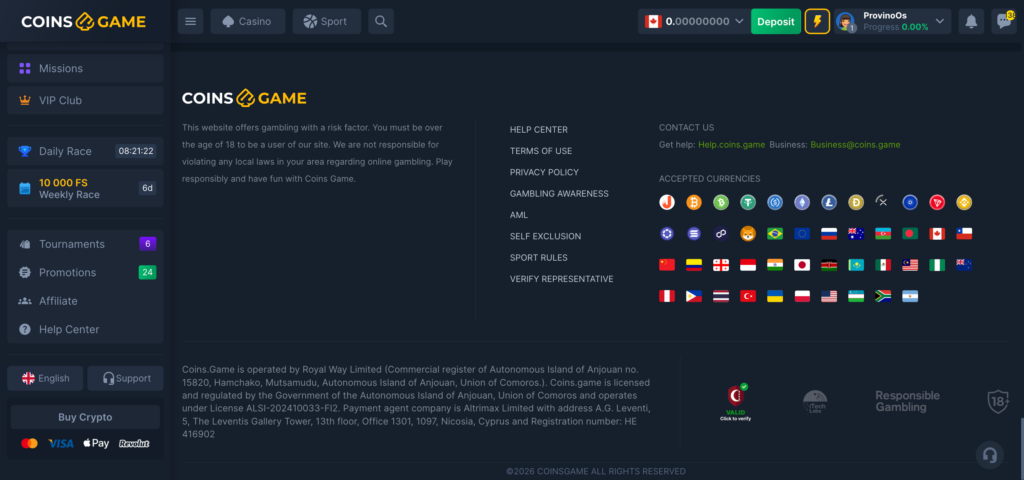 coins.game footer