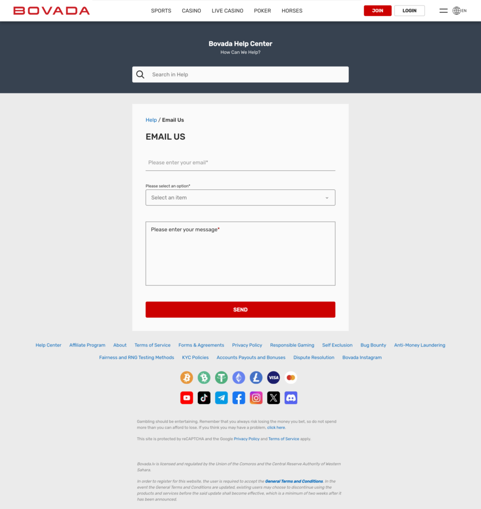 Bovada contact