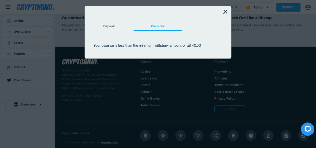 Cryptorino withdrawal method
