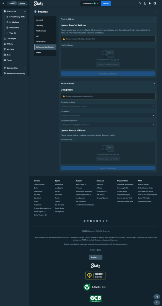 Stake verfify ID and proof of funds