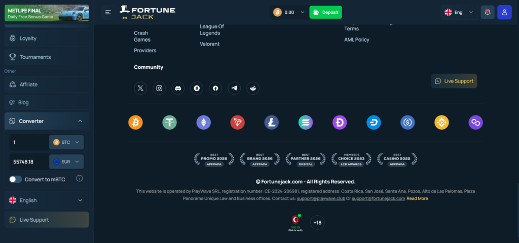 Fortunejack footer