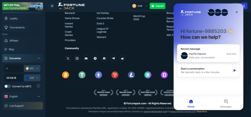 Fortunejack support