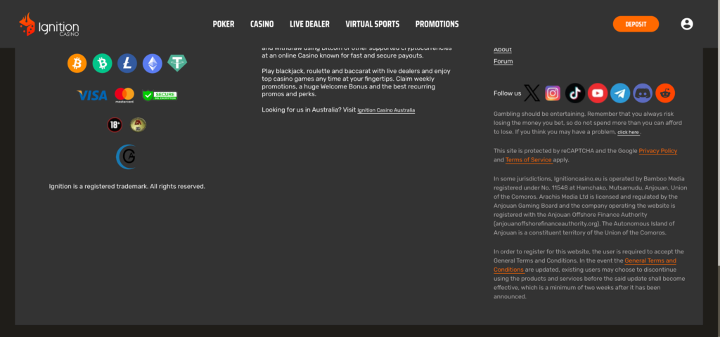 Iginition Casino footer