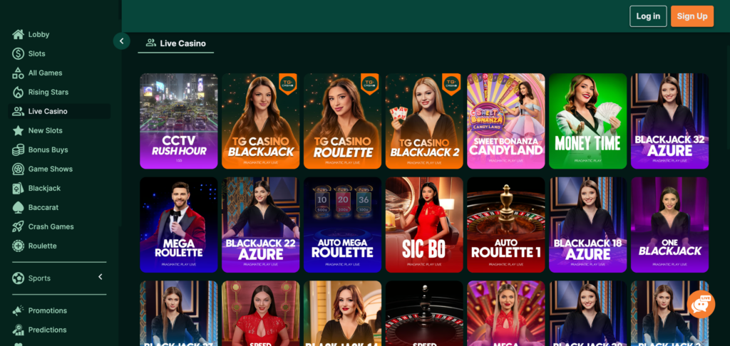 TG Casino live casino as seen when testing