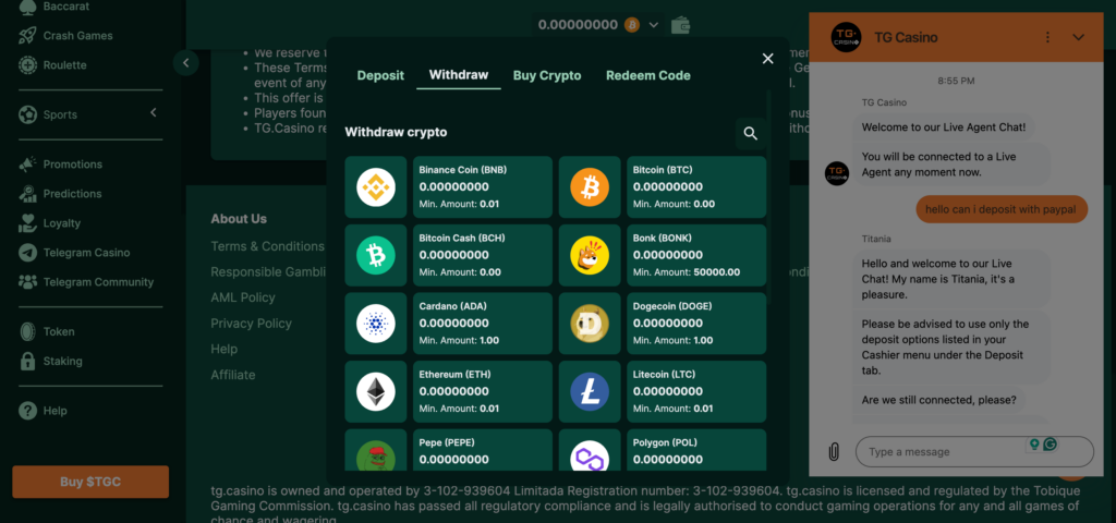 TG.Casino withdrawal crypto only