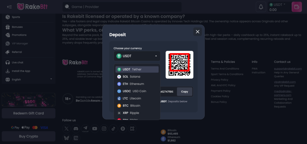 Rakebit deposit crypto