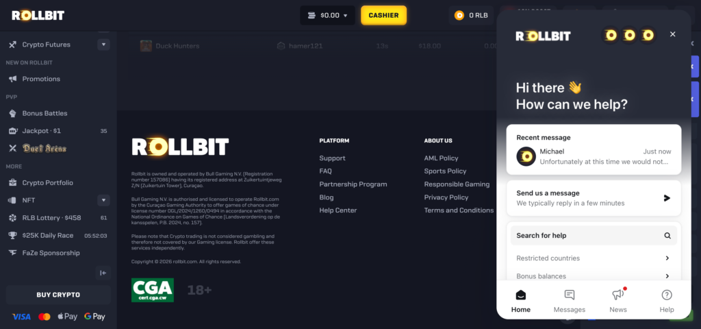 Rollbit support