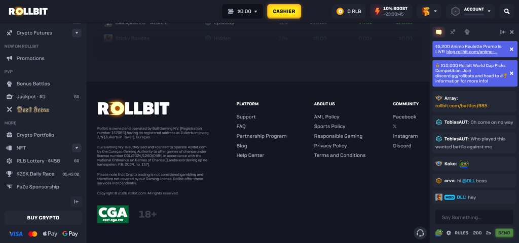 Rollbit footer