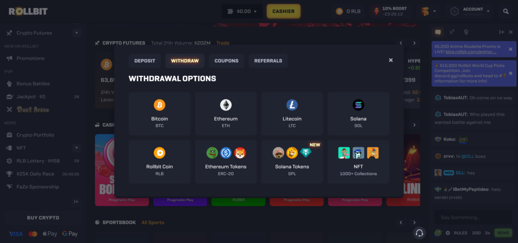 Rollbit withdrawal methods
