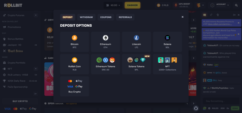 Rollbit deposit methods