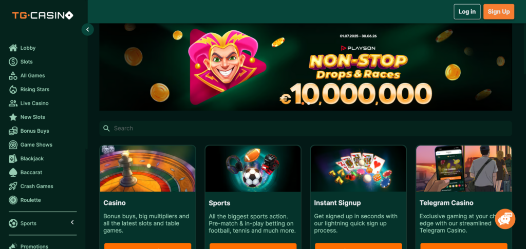 TG Casino home page