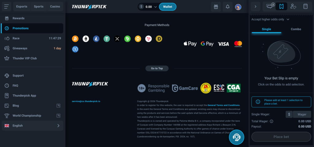 Thunderpick footer
