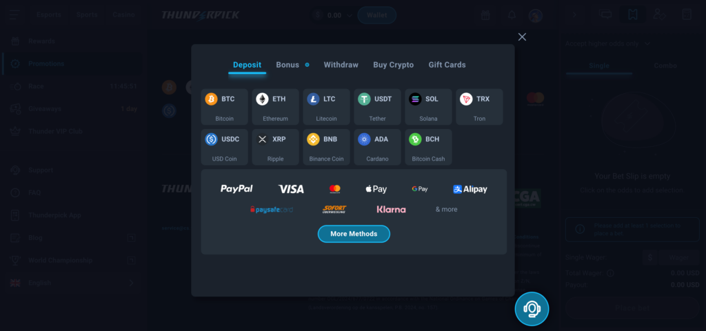 Thunderpick deposit methods